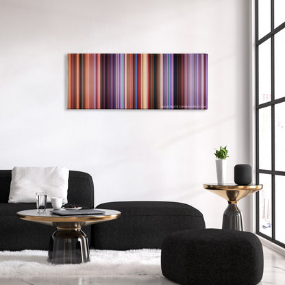 Speed Racer color palette canvas above a black sofa with a gold-topped table