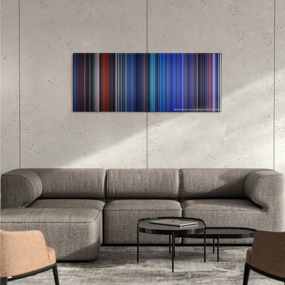 TRON color palette canvas on a concrete wall above a gray sectional sofa