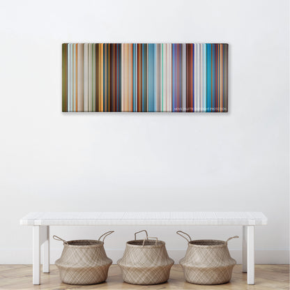 Balto color palette canvas above a white bench with three woven baskets