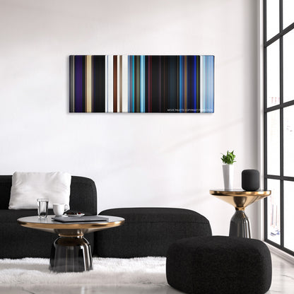 The Neon Demon color palette canvas above a black sofa with a gold-topped table