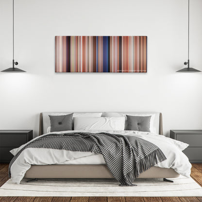 Pretty in Pink color palette canvas above a bed, between two black pendant lamps