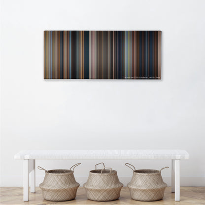 Jack Reacher color palette canvas above a white bench with three woven baskets