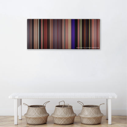 The Wedding Singer color palette canvas above a white bench with three woven baskets