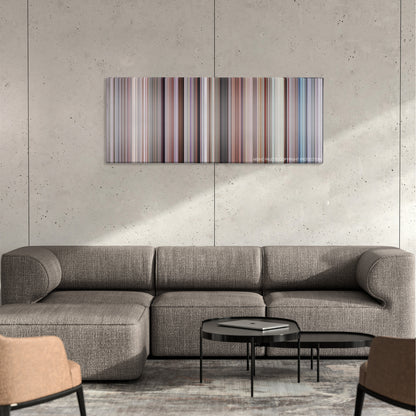 Sliding Doors color palette canvas on a concrete wall above a gray sectional sofa