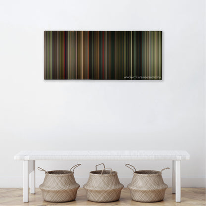 Time Lapse color palette canvas above a white bench with three woven baskets