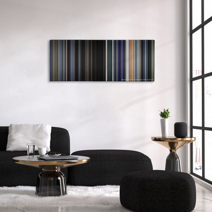 Hulk color palette canvas above a black sofa with a gold-topped table