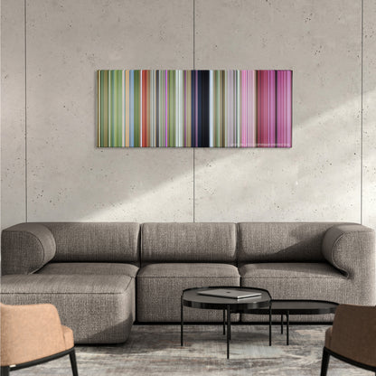 Horton Hears a Who! color palette canvas on a concrete wall above a gray sectional sofa