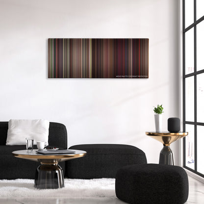 Grosse Pointe Blank color palette canvas above a black sofa with a gold-topped table
