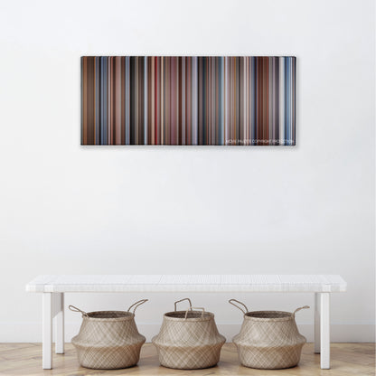 The Right Stuff color palette canvas above a white bench with three woven baskets