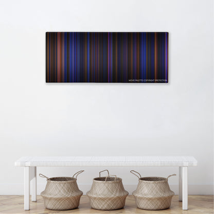 Hamilton color palette canvas above a white bench with three woven baskets