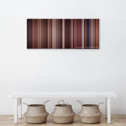 Road House color palette canvas above a white bench with three woven baskets
