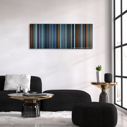 Red Dragon color palette canvas above a black sofa with a gold-topped table