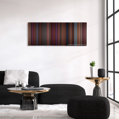 Burlesque color palette canvas above a black sofa with a gold-topped table