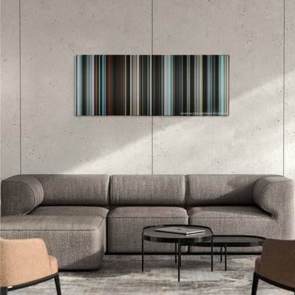 The Book Thief color palette canvas on a concrete wall above a gray sectional sofa