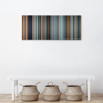 Pearl Harbor color palette canvas above a white bench with three woven baskets
