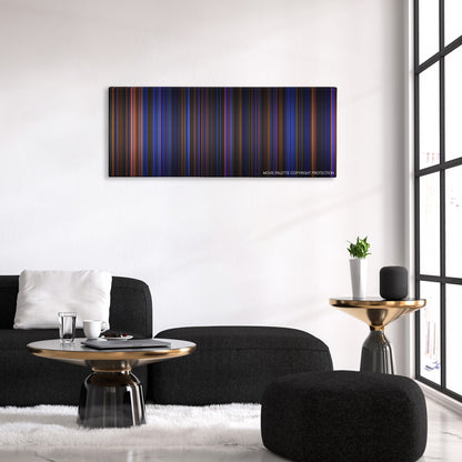 Hamilton color palette canvas above a black sofa with a gold-topped table