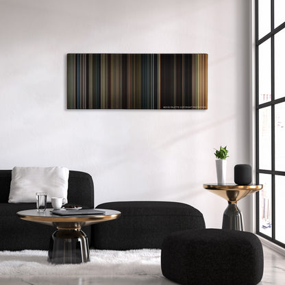 Noah color palette canvas above a black sofa with a gold-topped table