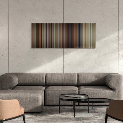 Step Brothers color palette canvas on a concrete wall above a gray sectional sofa