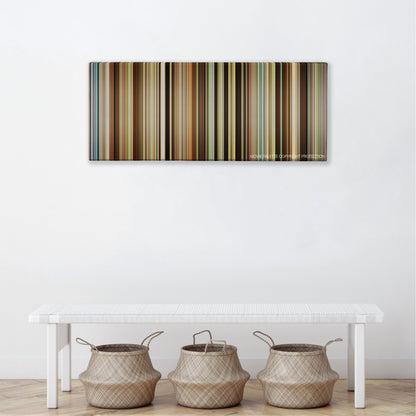 Out of Africa color palette canvas above a white bench with three woven baskets