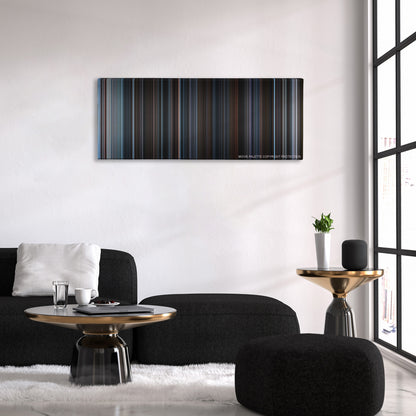Enemy at the Gates color palette canvas above a black sofa with a gold-topped table