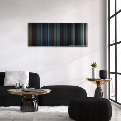 The Adjustment Bureau color palette canvas above a black sofa with a gold-topped table