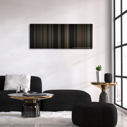 Lincoln color palette canvas above a black sofa with a gold-topped table