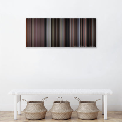 The Deer Hunter color palette canvas above a white bench with three woven baskets