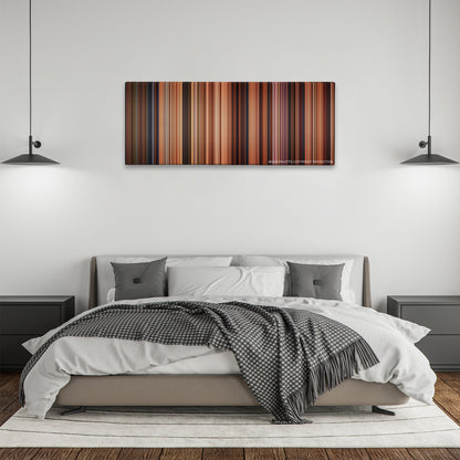 Ratatouille color palette canvas above a bed, between two black pendant lamps