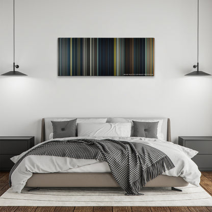Warm Bodies color palette canvas above a bed, between two black pendant lamps