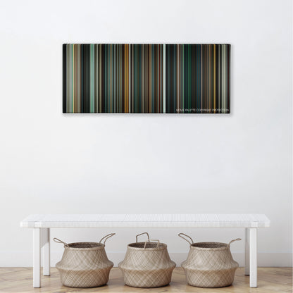 Batman v Superman: Dawn of Justice color palette canvas above a white bench with three woven baskets
