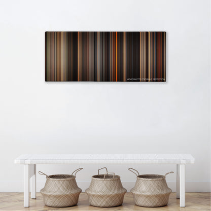 The Ten Commandments color palette canvas above a white bench with three woven baskets