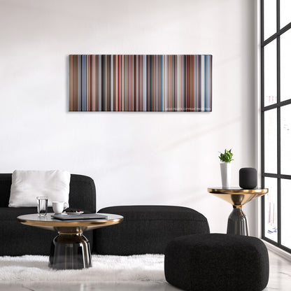 The Right Stuff color palette canvas above a black sofa with a gold-topped table