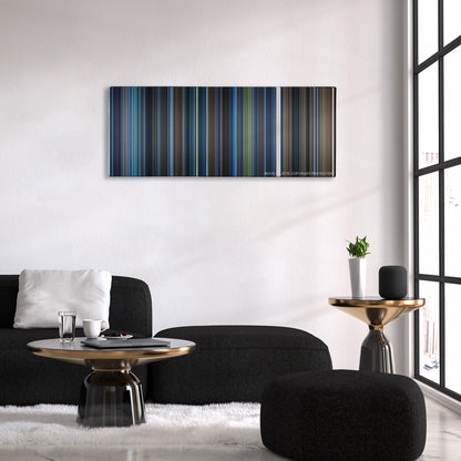 Blade color palette canvas above a black sofa with a gold-topped table