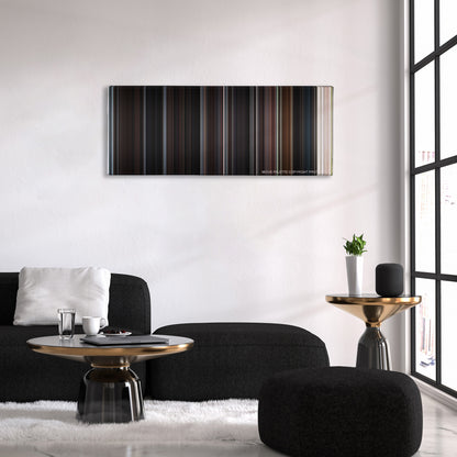 Road to Perdition color palette canvas above a black sofa with a gold-topped table