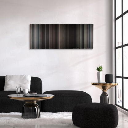 The Great Escape color palette canvas above a black sofa with a gold-topped table