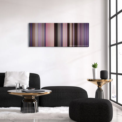 The Replacements color palette canvas above a black sofa with a gold-topped table