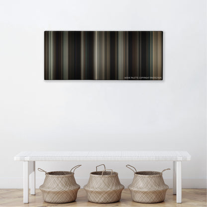 Paterson color palette canvas above a white bench with three woven baskets