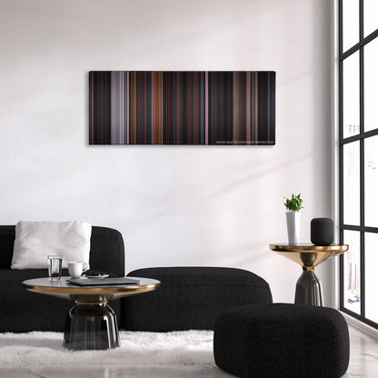 Friday the 13th Part VIII: Jason Takes Manhattan color palette canvas above a black sofa with a gold-topped table