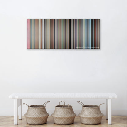 Patton color palette canvas above a white bench with three woven baskets