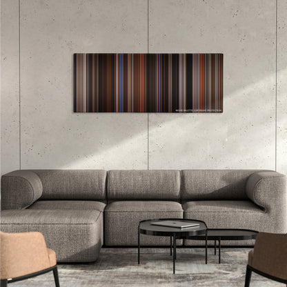 The Perks of Being a Wallflower color palette canvas on a concrete wall above a gray sectional sofa