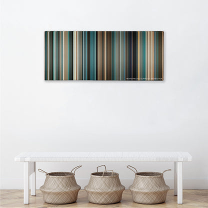 Lord of War color palette canvas above a white bench with three woven baskets