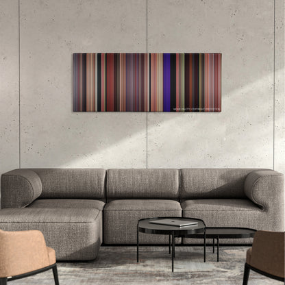 The Wedding Singer color palette canvas on a concrete wall above a gray sectional sofa