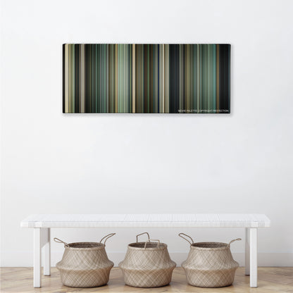 Salt color palette canvas above a white bench with three woven baskets