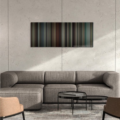 Robin Hood color palette canvas on a concrete wall above a gray sectional sofa