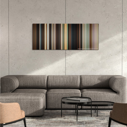 Crazy, Stupid, Love. color palette canvas on a concrete wall above a gray sectional sofa