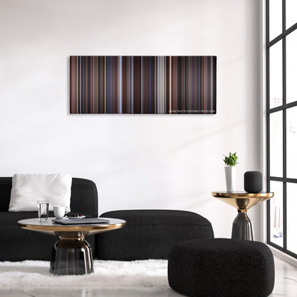 The Thomas Crown Affair color palette canvas above a black sofa with a gold-topped table