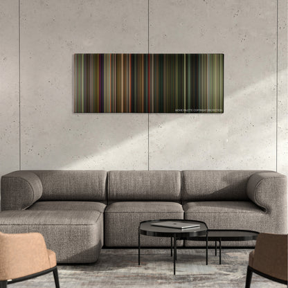 Time Lapse color palette canvas on a concrete wall above a gray sectional sofa