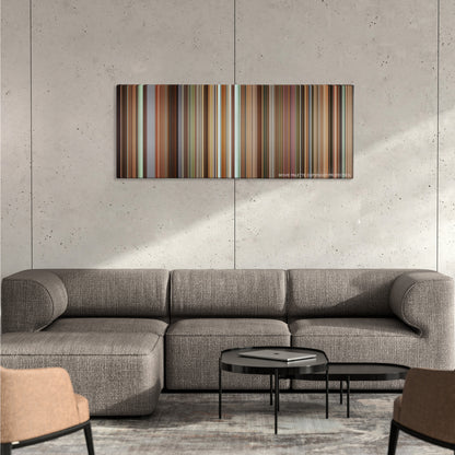 Still Alice color palette canvas on a concrete wall above a gray sectional sofa