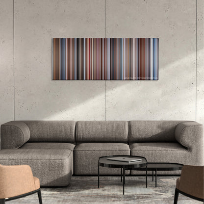 The Right Stuff color palette canvas on a concrete wall above a gray sectional sofa