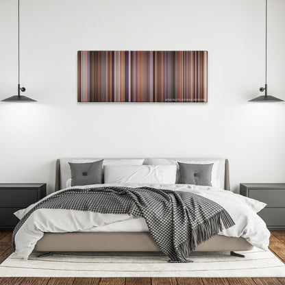 The First Wives Club color palette canvas above a bed, between two black pendant lamps